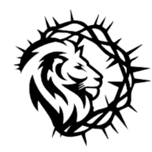 An illustration depicts a lions head elegantly intertwined with a crown of thorns, symbolizing strength and resilience, much like a top-rated roofing companys ability to withstand the elements.