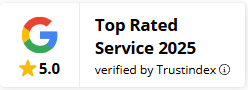 The Google rating badge showcases a 5-star rating, proudly labeled Top Rated Service 2025 and verified by Trustindex, making it the perfect choice for anyone seeking top-tier remodeling near me.