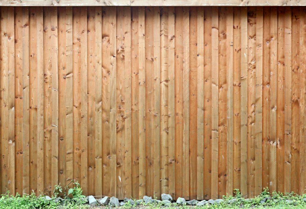 brown wooden fence with white flowers