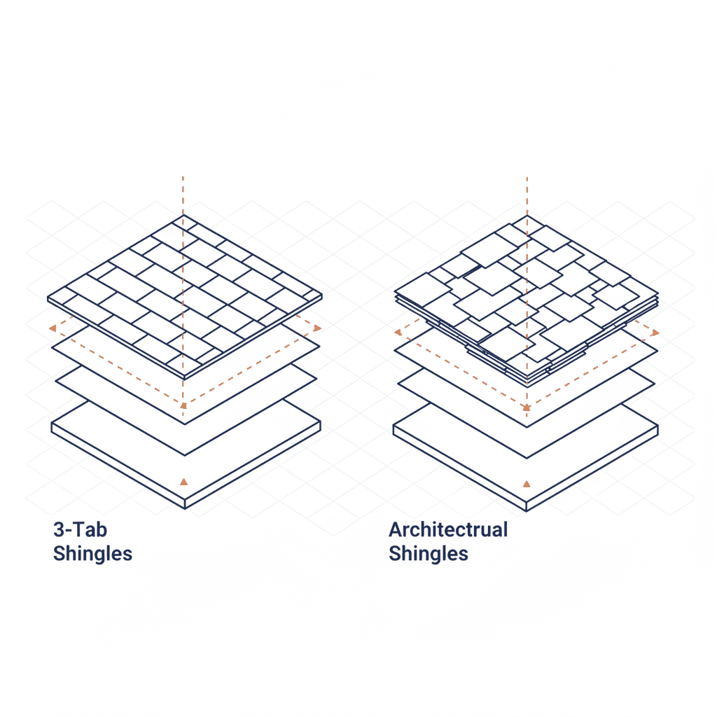 Architectural shingles vs. 3-tab shingles comparison