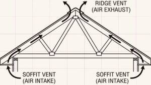 Ridge and soffit vents are important for proper air flow.