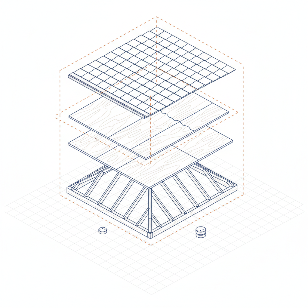 Close-up of delaminated roof decking