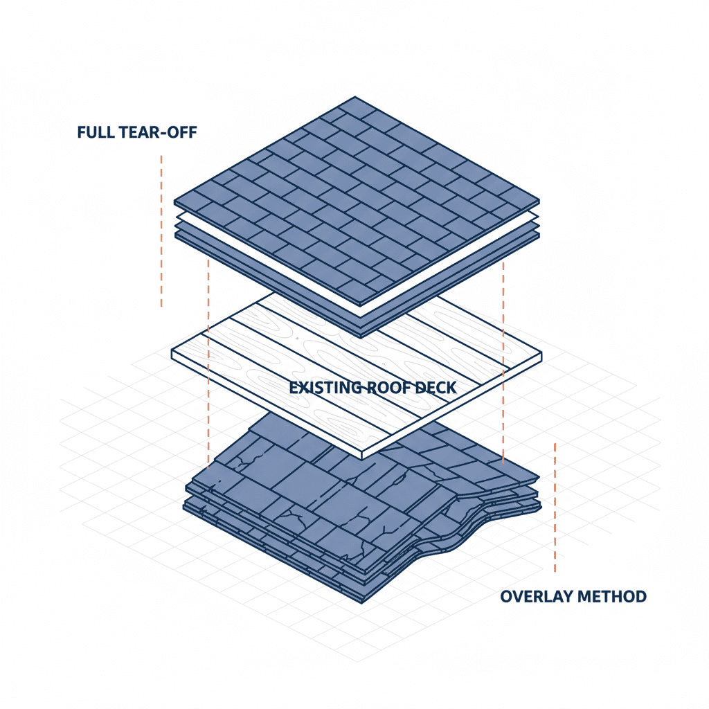 Comparison of full tear-off and overlay roofing methods