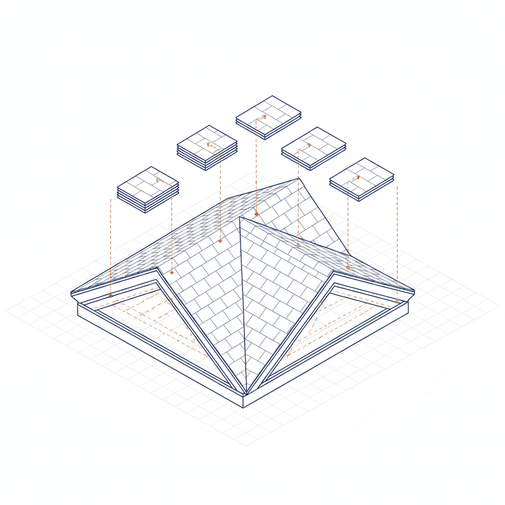Hip and ridge cap shingles on a roof