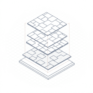 Laminated shingle cross-section illustrating multi-layer construction for failure prevention.