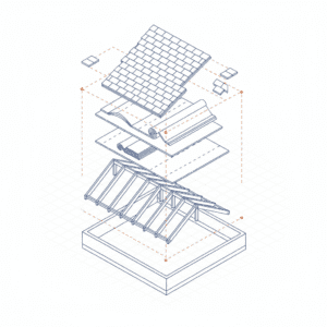 Newly installed roof on a house with insurance papers.