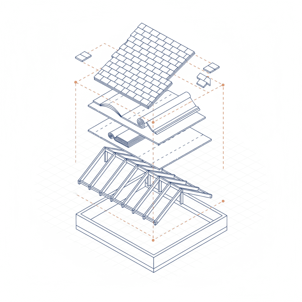 Newly installed roof on a house with insurance papers.