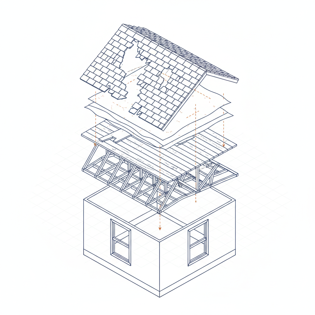 Homeowner inspecting storm damage for insurance claim