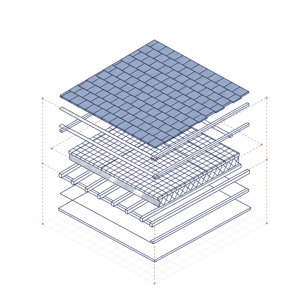 Diagram of thermal bridging in roof insulation
