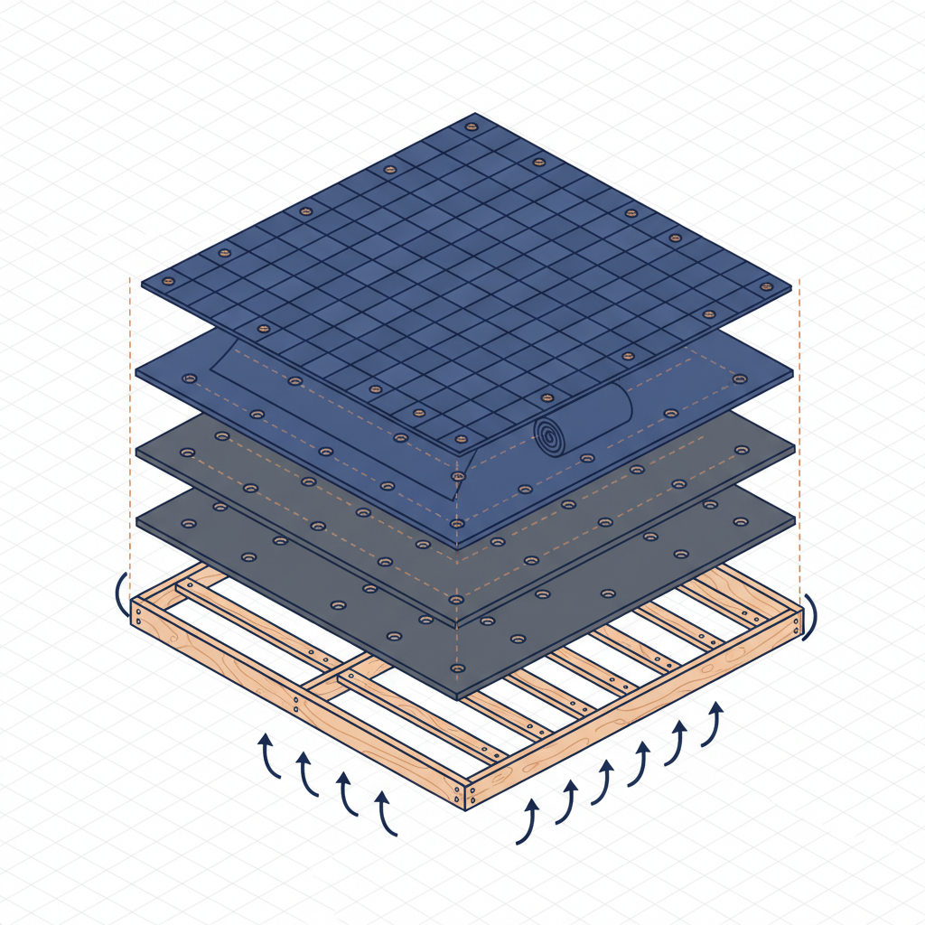 Diagram of roof wind uplift forces and correct nailing patterns
