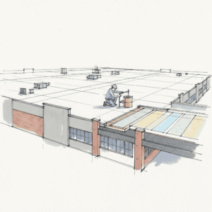 Roofer performs core sampling on a TPO commercial roof, extracting layers for assembly analysis.