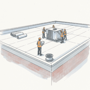 Supervisor oversees crew installing TPO roof and HVAC unit, highlighting commercial roofing contractor insurance needs.