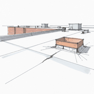 TPO roof with tear (material defect) and lifting flashing around HVAC unit curb (workmanship defect).