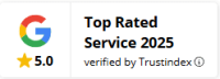 The Google rating badge showcases a 5-star rating, proudly labeled Top Rated Service 2025 and verified by Trustindex, making it the perfect choice for anyone seeking top-tier remodeling near me.